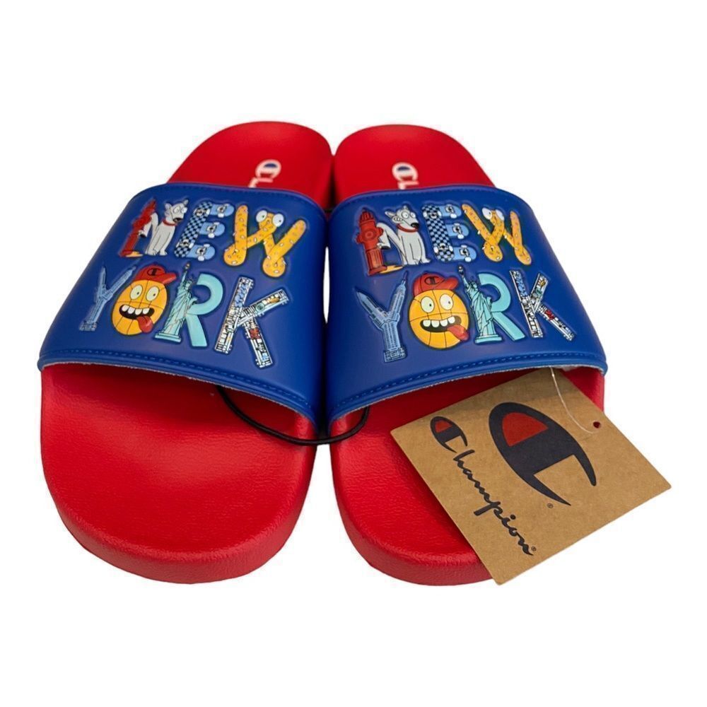 NEW Champion Men's IPO NY New York Scarlet Blue Slide Sandals